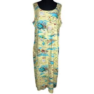 Weekend Clothes Line Vintage 90's Tropical Hawaiian Maxi Dress Sleeveless S/M *